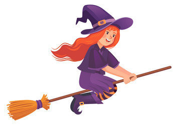 witch flying on broom magic girl cartoon vector image