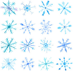 watercolor snowflakes set vector image