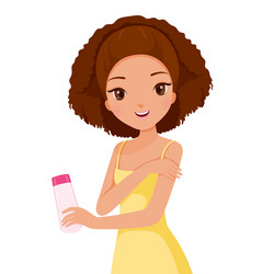 girl holding packaging and scrubbing on skin vector image