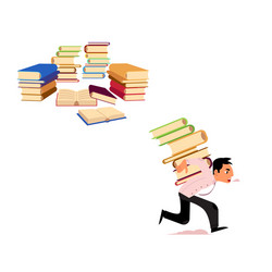 flat stressed exhausted man carrying books vector image