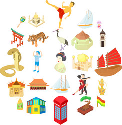 world travel icons set cartoon style vector image