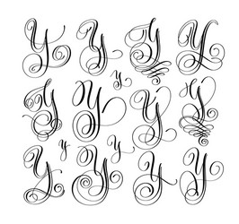 calligraphy lettering script font y set hand vector image