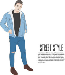 handsome man in jeans jacket and t-shirt summer vector image