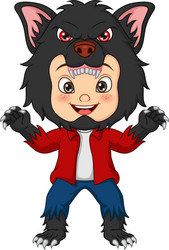 cartoon little boy wearing werewolf costume vector image