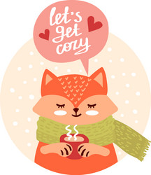 cute fox with cup vector image