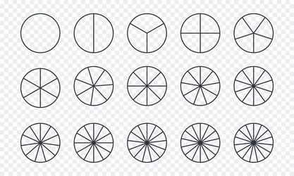 circles divided into parts from 1 to 15 outline vector image