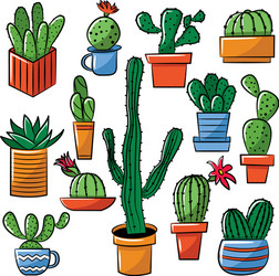 doodle collection of cute potted cactuses vector image