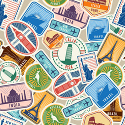 travel pattern immigration stamps stickers vector image