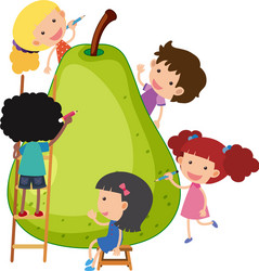 Big pear with many kids cartoon character vector