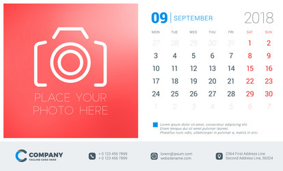 september 2018 desk calendar design template vector image