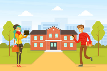 College or university building and students vector