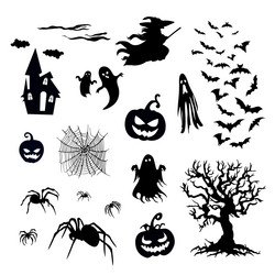 halloween silhouettes set isolated on white vector image