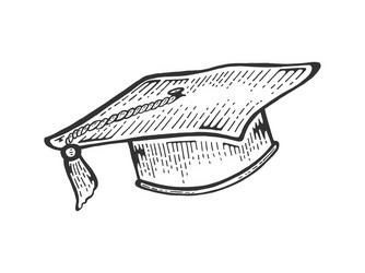 square academic cap sketch engraving vector