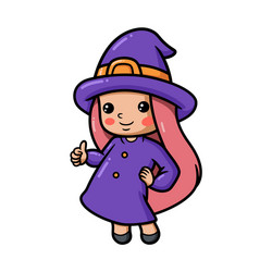 Cute little witch girl cartoon giving thumb up vector