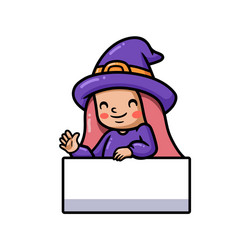 cute little witch girl cartoon with blank sign vector image