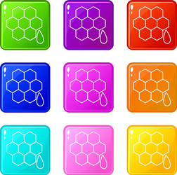 honeycomb icons set 9 color collection vector image