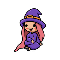 cute little witch girl cartoon sitting vector image