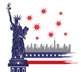 Covid19 pandemic particles with liberty statue vector