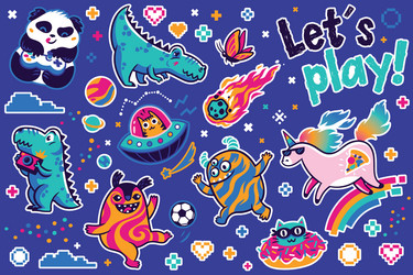 let is play with cosmic guys dino and unicorns vector image