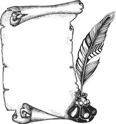 paper scroll feather and inkwell vector image