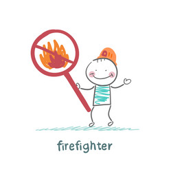 fireman holding the sign ban on fire vector image