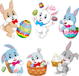 set of cute easter rabbits with eggs vector image