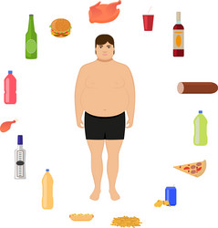 cartoon fat man and unhealthy food vector image