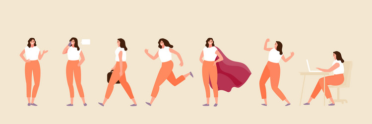 Female character in various poses vector