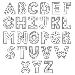 black and white alphabet hand drawn outline abc vector image