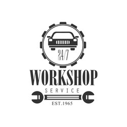 car repair workshop service black and white label vector image