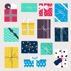 set with gift boxes in crafting paper vector image