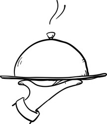 waiter hand holding cloche serving plate doodle vector image