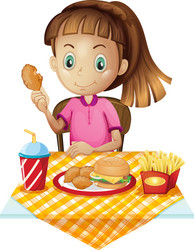 a girl eating at the fastfood store vector image