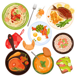 food set top view sandwich with salmon vector image