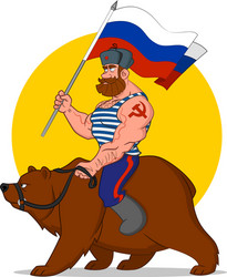 Russian riding a bear vector