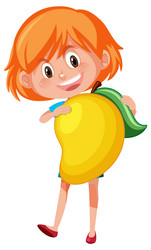 a girl holding fruit on white background vector image