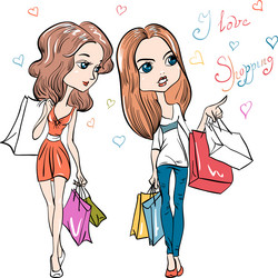 cute fashion girls with shopping vector image