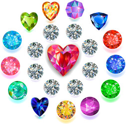 heart composition cut gemstone shape set isolated vector image