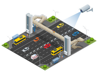 isometric pedestrian bridge with a lift over vector image