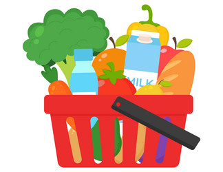 Red grocery shopping basket full of fresh food vector