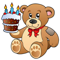 cute teddy bear with cake vector image