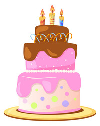 pink birthday cake with chocolate dripping vector image