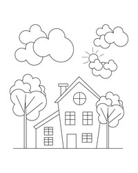 Easy simple house coloring page modern art vector