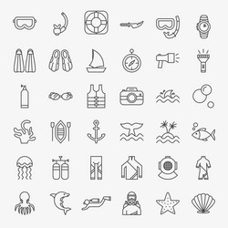 Diving line icons set vector