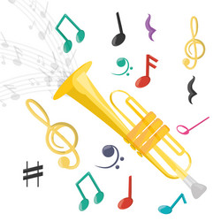 Trumpet instrument with musical notes vector