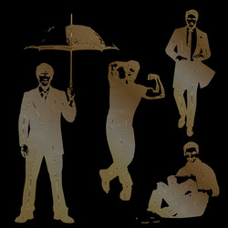 Men silhouette set golden silhouettes on black vector