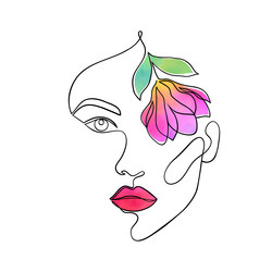 minimal woman face with watercolor flower vector image