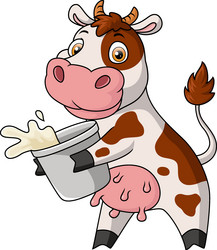 cute cow cartoon with a bucket of milk vector image