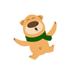 joyful cartoon bear in green scarf dancing vector image