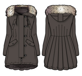 front and back view of a brown winter coat vector image